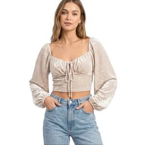 Indie Mae Cream Velvet Burnout Long Sleeve Peasant Top Size Medium